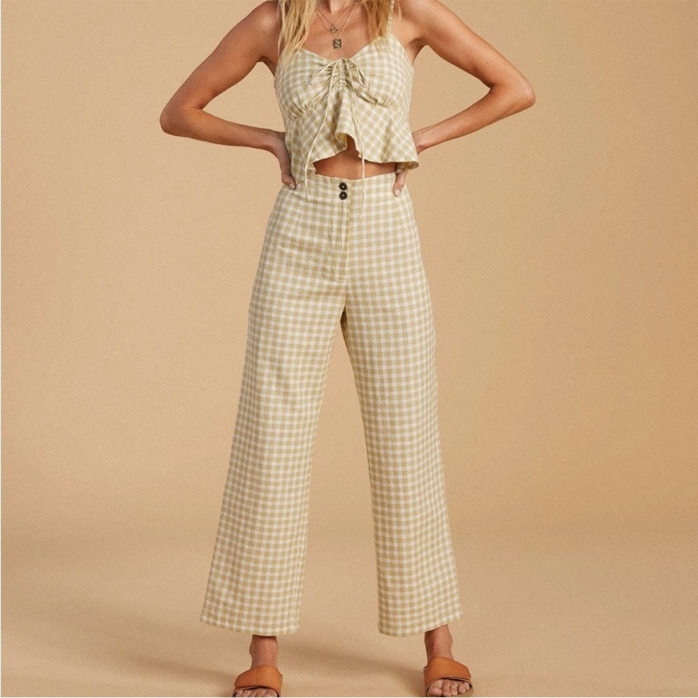 Billabong Beige Gingham Wide Leg Pants